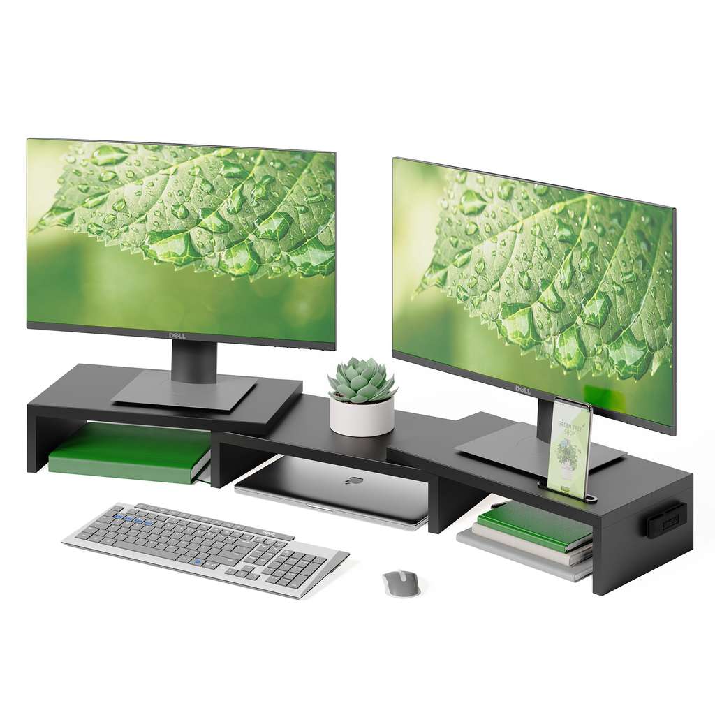 BONTEC Dual Monitor Stand Riser, with Smartphone Holder @ bracketsales123 / FBA