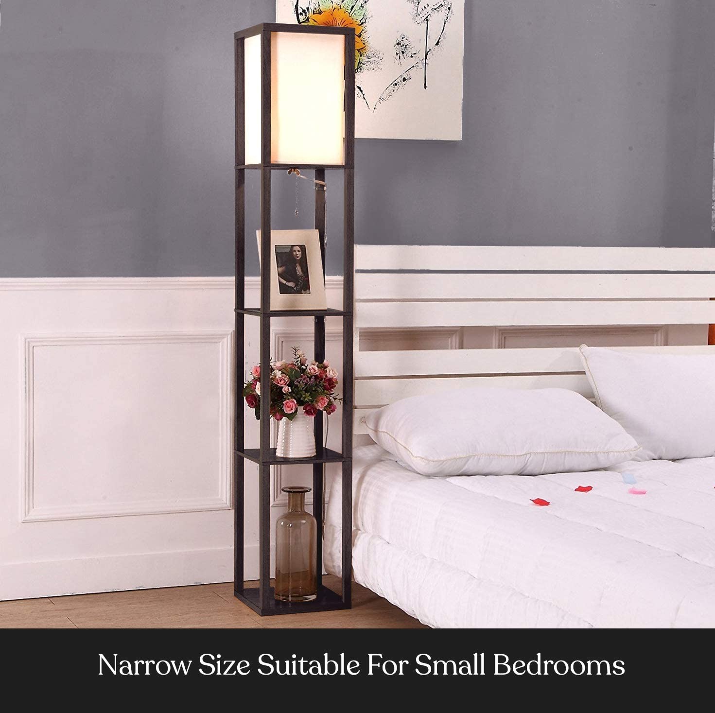 Brightech Maxwell - Modern Shelf Floor Lamp with Shade and LED Bulbs